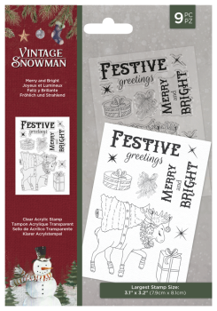 Crafters Companion - Vintage Snowman Clear Stamp Merry and Bright - Clear Stamps