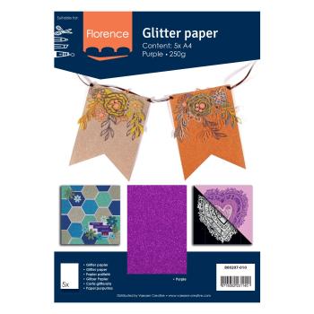  Florence - Glitzerpapier 5 Bogen A4 - Lila - Selbstklebendes Glitzerpapier 