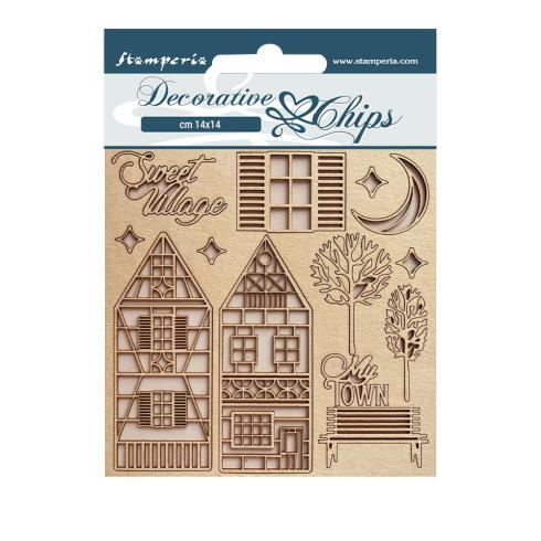 Stamperia " Sweet Winter Village" Decorative Chips - Holzmotive