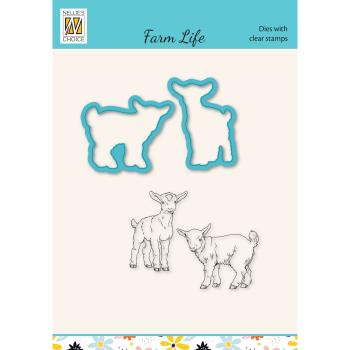 Nellie Snellen - Dies & Stamp Set - " Farm-Life Goats " - Stanze & Stempel