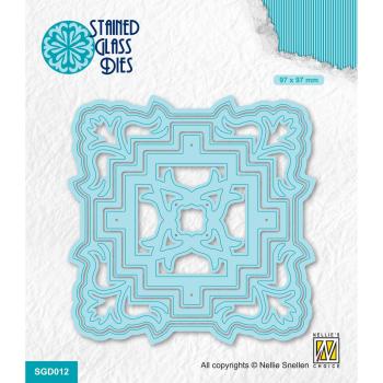 Nellie Snellen - Stained Glass Dies - "  Square Ornament-2 Flowers " - Stanze