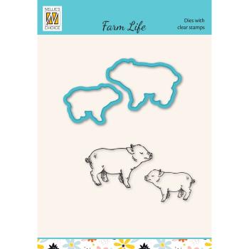 Nellie Snellen - Dies & Stamp Set - "  Farm-Life Pigs " - Stanze & Stempel