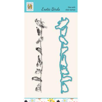 Nellie Snellen - Dies & Stamp Set - " Exotic Birds Various Birds on Wire " - Stanze & Stempel