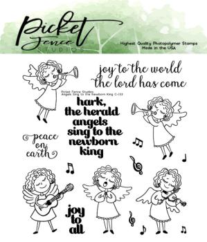 Picket Fence Studios - Clear Stamp - " Angels Sing to Newborn King " - Stempel 