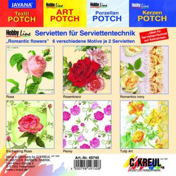 Serviettenmischpackung "Romantic Flowers" 12 Stück - 6 Serviettenmotive á 2 Servietten