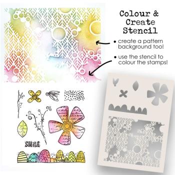 Polkadoodles  - Colour & Create - Stencil - "  Funky Daisy Smile  " - Schablone 
