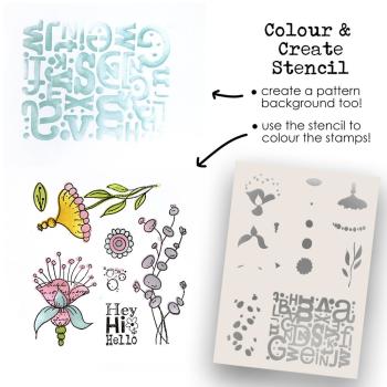 Polkadoodles  - Colour & Create - Stencil - "  Funky Hello  " - Schablone 