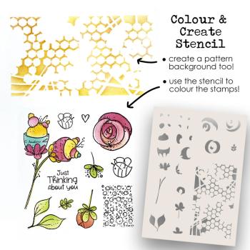 Polkadoodles  - Colour & Create - Stencil - "  Funky Rosy Posy  " - Schablone 