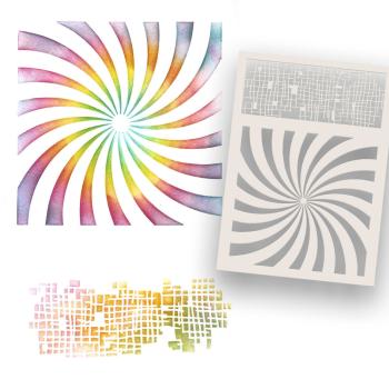 Polkadoodles - Stencil - " Funky Vortex Grid  " - Schablone 