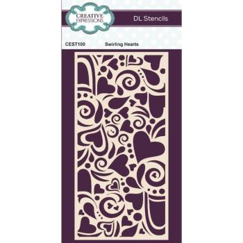 Creative Expressions - DL Stencil - Slimline Stencil -  Swirling Hearts  - Schablone