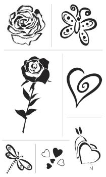 Silikon-Stempel Set 6 Motive "Herz + Rose", 2-6 cm