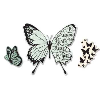 Sizzix - Stempel & Stanzschablone "Butterfly Birthday" Framelits Die Set Stamps