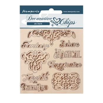 Stamperia - Holzteile 14x14 cm "Writing And Plates" Decorative Chips