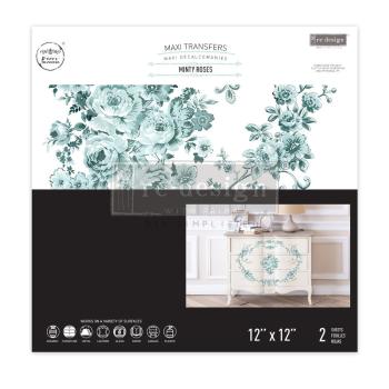 Re-Design with Prima - Transfer Aufkleber 12x12 Inch "Minty Roses" Decor Transfer 2 Bogen 
