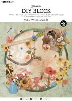 Studio Light - Designpapier - Stanzteile "Aged Wildflowers " DIY Block A4 - 32 Bogen