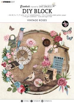 Studio Light - Designpapier - Stanzteile "Vintage Roses " DIY Block A4 - 32 Bogen