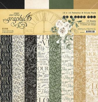 Graphic 45 - Designpapier "P.S. I Love You" Patterns & Solid Pad 12x12 Inch - 16 Bogen