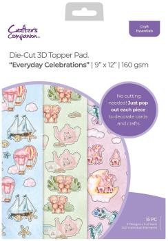 Crafters Companion - Stanzteile "Everyday Celebrations" 3D Cut Topper Pad 9x12 Inch - 15 Bogen