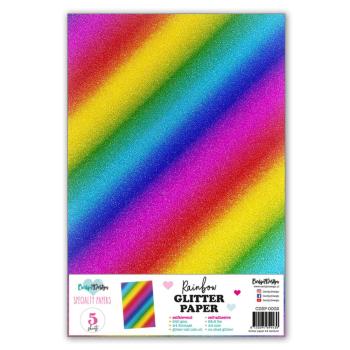 Carlijn Design - Glitzerkarton "Rainbow" Glitter Paper A4 - 5 Bogen