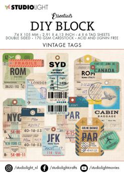 Studio Light - Tags DIY Block Mini 7,4x10,5 cm "Vintage" 24 Bogen