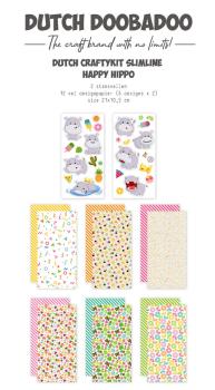 Dutch Doobadoo - Papier Kit "Happy Hippo" Crafty Kit Slimline - 12 Bogen
