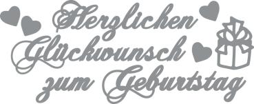 Klebeschrift "Herzlichen Glückwunsch Geburtstag" silber glänzend 6 Stück