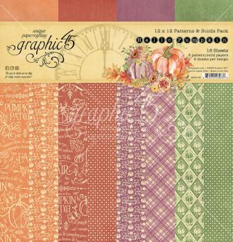 Graphic 45 - Designpapier "Hello Pumpkin" Patterns & Solid Pad 12x12 Inch - 16 Bogen