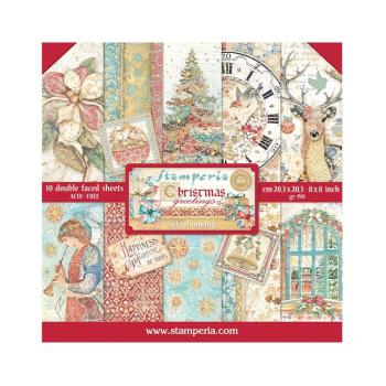 Stamperia - Designpapier "Christmas Greetings" Paper Pack 8x8 Inch - 10 Bogen