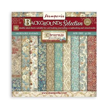 Stamperia - Designpapier "Christmas Greetings" Paper Pack 8x8 Inch - 10 Bogen