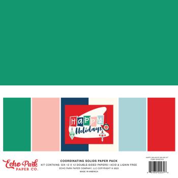 Echo Park - Cardstock "Happy Holidays" Coordinating Solids Paper 12x12 Inch - 6 Bogen 