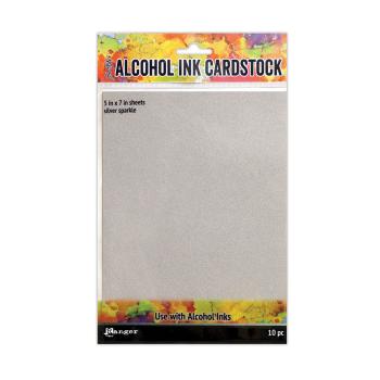 Ranger - Tim Holtz - Acohol Ink Cardstock 5x7 Inch "Silver sparkle" 10 Bogen 