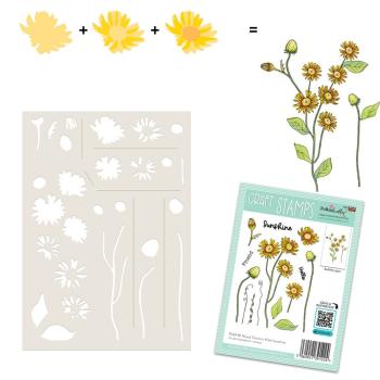 Polkadoodles - Schablone "Mixed Flowers Wild Sunshine" Colour & Create Stencil 