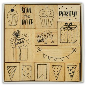 Meyco Holzstempel Set "PARTY" - 13 Stempel