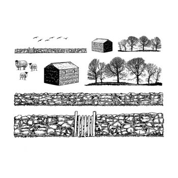 Crafty Individuals - Gummistempelset "Walls, Barns and Trees" Unmounted Rubber Stamps 