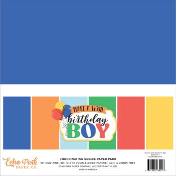 Echo Park - Cardstock "Make A Wish Birthday Boy" Coordinating Solids Paper 12x12 Inch - 6 Bogen 