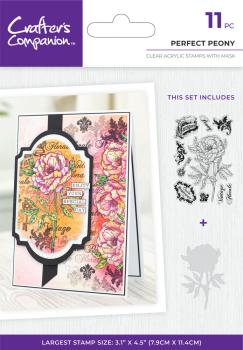 Crafters Companion - Stempel & Schablone "Perfect Peony" Clear Stamps & Stencil