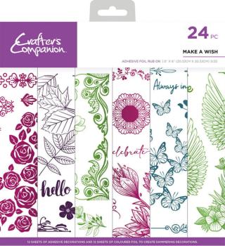 Crafters Companion - Transfersticker "Make A Wish" Adhesive Foil Rub Ons 8x8 Inch - 24 Bogen