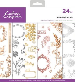 Crafters Companion - Transfersticker "Shine Like A Star" 8x8 Inch Adhesive Foil Rub Ons - 24 Bogen