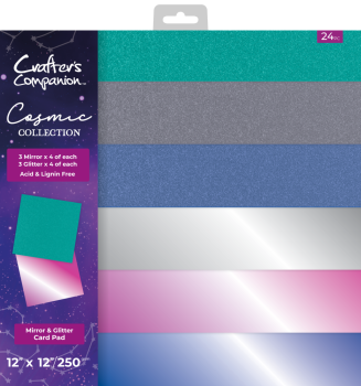 Crafters Companion - Spiegel & Glitter Papier "Cosmic Collection" Mirror & Glitter Card Pad 12x12 Inch - 24 Bogen