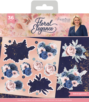 Crafters Companion "Floral Elegance" Decoupage Pad 6x6 Inch - 36 Bogen