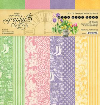 Graphic 45 - Designpapier "Grow with Love" Patterns & Solid Pad 12x12 Inch - 16 Bogen