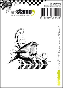 Carabelle Studio - Gummistempel "Collage Chevron Oiseau" Cling Stamp Art