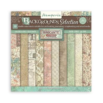 Stamperia - Designpapier "Brocante Antiques Backgrounds" Paper Pack 8x8 Inch - 10 Bogen