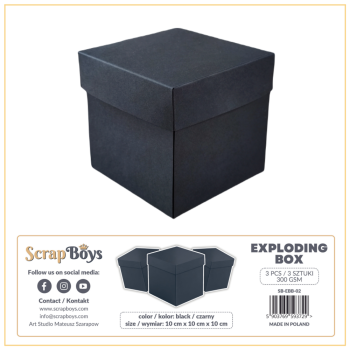 ScrapBoys - Explosions Box "Black" Exploding Box 10x10x10cm - 3 Stück