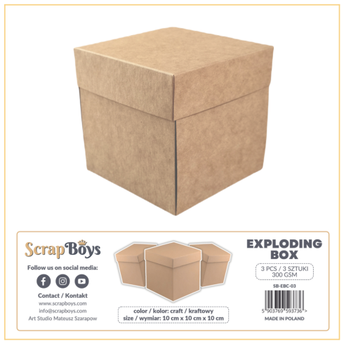 ScrapBoys - Explosions Box "Craft" Exploding Box 10x10x10cm - 3 Stück