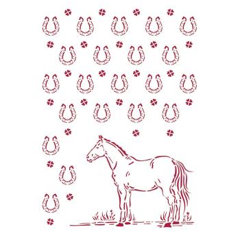 Stamperia - Schablone A4 "Romantic Horses Horseshoes Pattern" Stencil