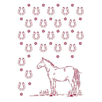 Stamperia - Schablone A4 "Romantic Horses Horseshoes Pattern" Stencil