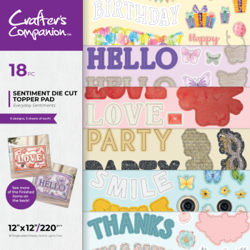 Crafters Companion - Stanzteile "Everyday Sentiments" 3D Cut Topper Pad 12x12 Inch - 18 Bogen