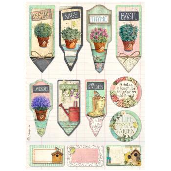 Stamperia - Decopatch Papier "Tags and Labels" Decoupage A4 - 6 Bogen 