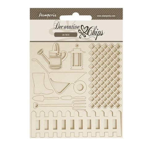 Stamperia - Holzteile 14x14 cm "Tools" Decorative Chips